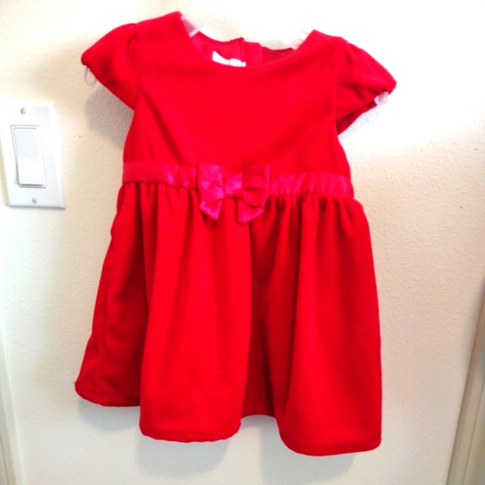 H &M Girls Size 9-12 Mos. Soft Red Velvet Lined Christmas Dress Cap Sleeves